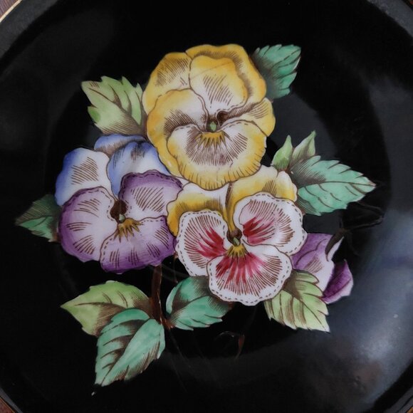 Rare Vintage Taylor & Kent Longton Floral with Black Background Tea Cup & Saucer - Picture 2 of 5